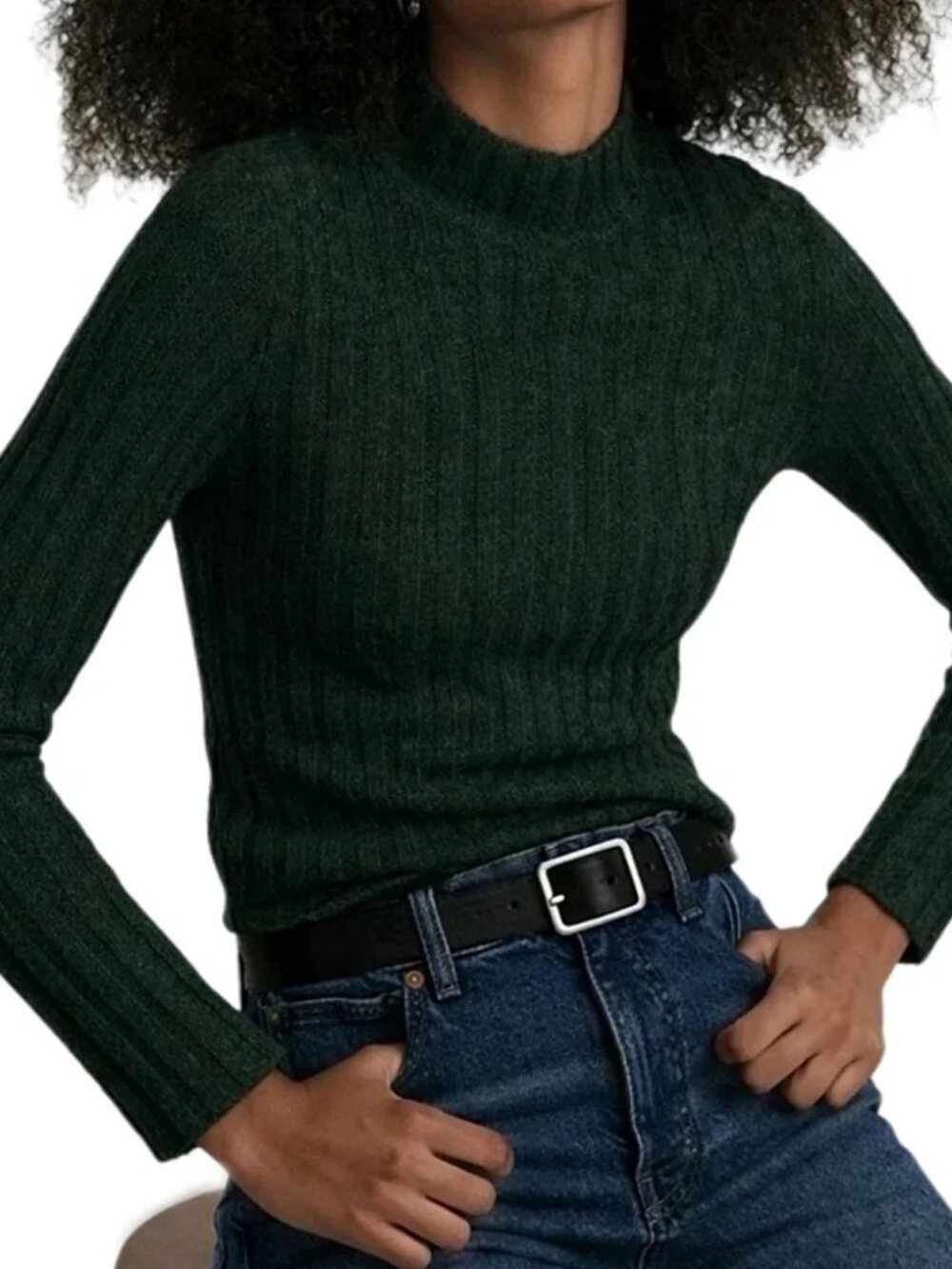 Madewell Dark Green Ribbed Turtleneck Sweater Size M